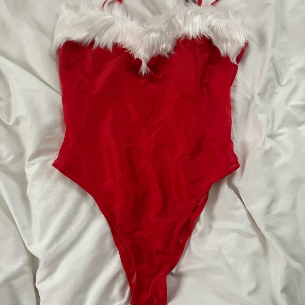 Adore Me Red One-Piece Faux Fur Trim Teddy